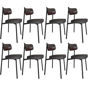 Imagem de Kit 08 Cadeiras Estofada Para Sala de Jantar Astrid Preto C01 Linho Preto Courino Café - Lyam Decor