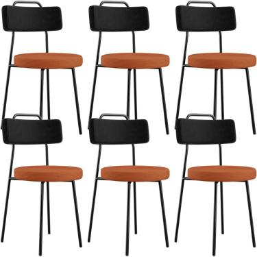 Imagem de Kit 06 Cadeiras Estofada Para Sala De Jantar Barcelona L02 Couríssimo Preto Tecido Terracota - Lyam