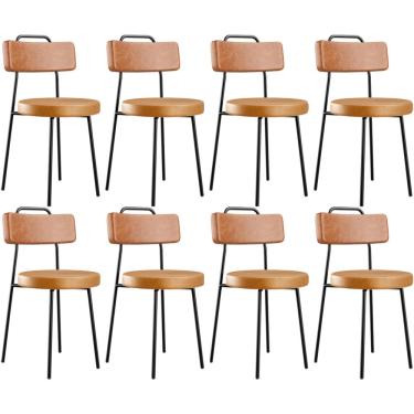 Imagem de Kit 08 Cadeiras Decorativas Estofada Para Sala Jantar Barcelona L02 Couríssimo Camel Whisky - Lyam