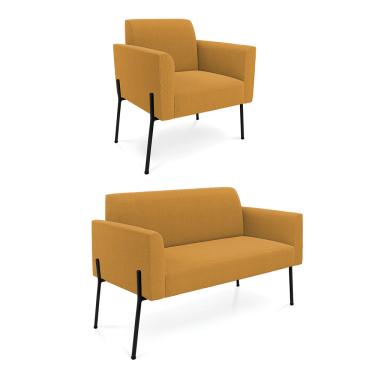 Imagem de Namoradeira e Poltrona Pé Ferro Preto Marisa Bouclê Mostarda D03 - D'Rossi