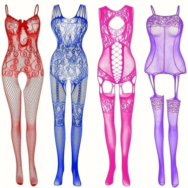 Imagem de Kit 4 Peças Lingerie Feminina com Body Transparente, Meia-calça ElaShopp
