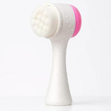 Imagem de Escova de Limpeza Facial 2 em 1 Massageador e Esfoliador em Silicone com Cerdas Macias e Esponja Skin Care (Branco)