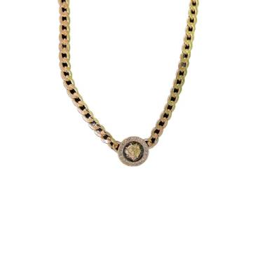 Imagem de RobRia Colar gargantilha com strass de cristal com cabeça de leão – Corrente cubana banhada a ouro joia feminina