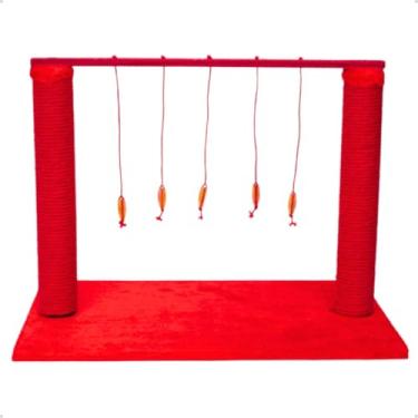 Imagem de Brinquedo Arranhador Anti Stress Para Gatos Varal Interativo Sisal E Madeira Pop ou Premium (Pop Vermelho)