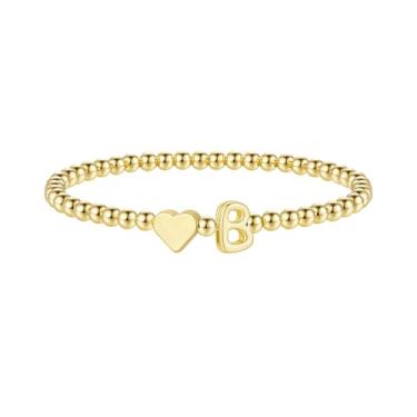 Imagem de M MOOHAM Pulseira feminina com inicial de coração – Pulseiras delicadas com contas douradas para mulheres, pingente moderno, letra A-Z, joias de coração personalizadas, presentes, 6.5", Latão, Sem