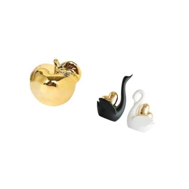 Imagem de Fenteer Coleção de Estatuetas de Cerâmica Elegantes em Forma de Cisne de Frutas, Ornamentos Artesanais Artísticos para Mesas, Varandas, Restaurantes, Escritór