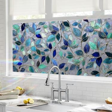 Imagem de Película de privacidade para janela 44,5 x 99,8 cm, película de vitral para janela com aderência estática, adesivos para janelas de vidro, adesivo de privacidade, não adesivo, reutilizável para porta