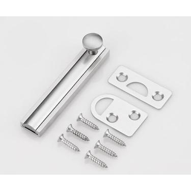 Imagem de Trava deslizante de latão maciço, trava de superfície de segurança antirroubo SUYA de 7,6 cm para portas francesas, cercas de madeira, portões e armários, acabamento em níquel acetinado