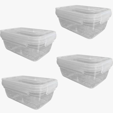 Imagem de Kit 10 Potes de Plastico 600ml Hermético Marmita com Tampa 4 Travas (4 UNIDADES)