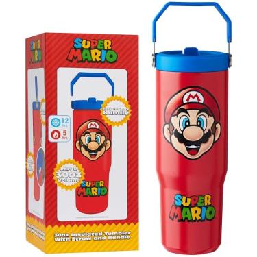 Imagem de Get Trend Copo Super Mario de aço inoxidável com canudo de 850 g, copo isolado para crianças e adolescentes com tampa, canecas de viagem para presentes esportivos escolares para crianças (vermelho