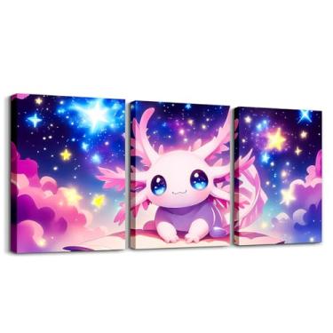 Imagem de Feelyou Linda arte de parede em tela axolotl para sala de estar, quarto, estudo, educação, galáxia, imagem, decoração de parede para banheiro, oceano, vida marinha, crianças, meninos, meninas
