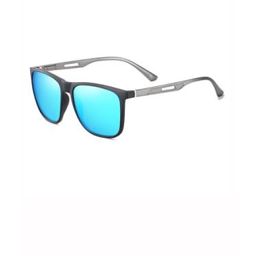 Imagem de Óculos de sol polarizados femininos masculinos modernos óculos de sol quadrados dirigir pesca golfe SY6048, Armação preta fosca | Lente espelhada azul, Large