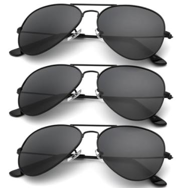 Imagem de Óculos de sol aviador para homens e mulheres para dirigir óculos de sol clássicos polarizados, pacote com 3, Preto/Preto/Preto, G
