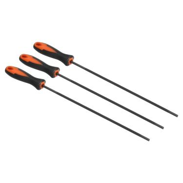 Imagem de Arquivo de afiação de corrente de motosserra, pacote com 3, arquivo de afiador de serra redonda de 4,0 mm (5/32 pol.) com cabo de plástico para motosserra, preto e vermelho