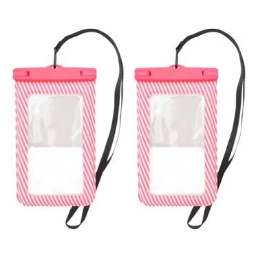 Imagem de 2 peças de bolsa à prova d'água para celular listrada completa rosa capa universal à prova d'água compatível com telefone 14.0 cm x 23.0 cm contagem