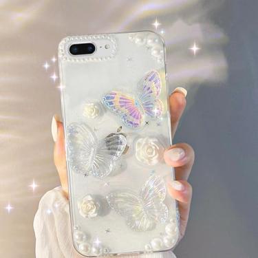 Imagem de Compatível com iPhone 7Plus/8Plus Linda Borboleta Floral Design Transparente com Estética Mulheres Glitter Lindas Capas de Telefone Brilhantes Capa Protetora