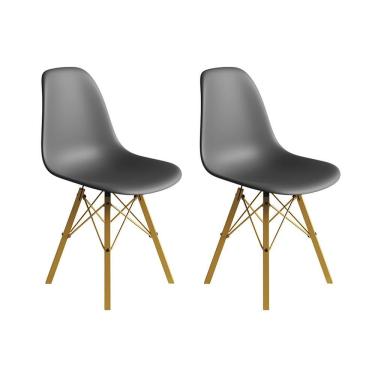 Imagem de Conjunto 2 Cadeiras Eames Estilo Moderno em Ferro Dourado com Assento Cinza