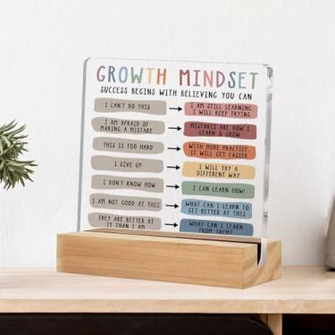 Imagem de Placa acrílica inspiradora de mentalidade de crescimento, terapia educativa, decoração de sala de aula, placa decorativa de mesa transparente com suporte, quarto de berçário, quarto de criança, canto