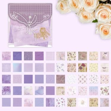 Imagem de 100 peças de papel para scrapbook - Artigos de papelaria decorativos com padrões variados para notas, fotos, diários e álbuns de recortes (tema roxo)