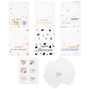 Imagem de 6 cartões de aposentadoria - Cartão de felicitações de aposentadoria para mulheres e homens com adesivos de envelope e selo