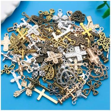 Imagem de 100 peças de pingentes de pulseira cruzada para fabricação de joias atacado mistos de brincos de metal a granel para colar faça você mesmo chaveiro suprimentos de artesanato (SN910)