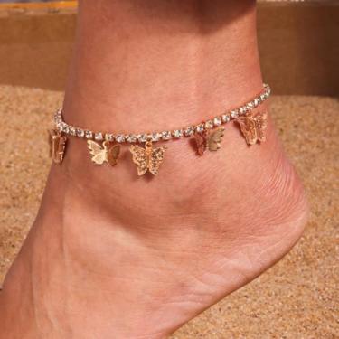 Imagem de Tornozeleira feminina banhada a ouro, moda, zircão, strass, borboleta, acessórios de joias modernas, One Size, Metal, Sem Pedra Preciosa