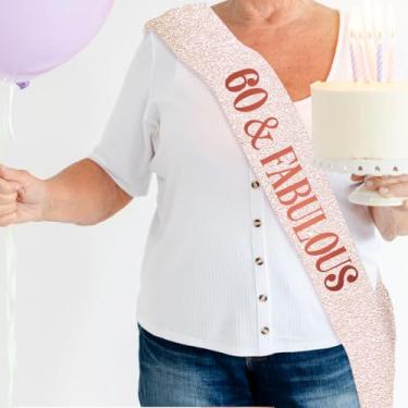 Imagem de Faixa de aniversário de 60 anos e fabulosa, 60º aniversário, faixa com glitter, lembrancinhas de festa para mulheres, avó mãe, acessórios Happy 60th Bdy (80 x 9 cm)