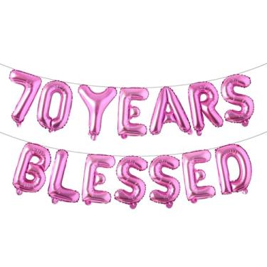 Imagem de 70 Years Blessed Banner de balão multicolorido com glitter, decoração de festa de aniversário de 70 anos/casamentos, cenários de sinalização (70 YEARS BLESSED Rose Red)