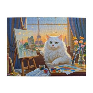 Imagem de 500 Pieces Puzzle for Adults, Cat Painting Eiffel Tower - Artistic Parisian Scene Jigsaw Puzzles, Pet Lover Challenging Puzzles Game Gift for Friends Family, 20.4 x 15 inches