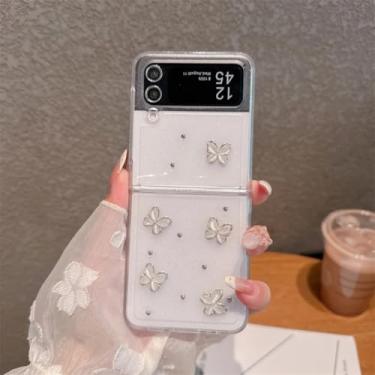 Imagem de Capa para Galaxy Z Flip6 com glitter e borboleta fofa e corrente, capa rígida transparente (somente para Galaxy Z Flip6)