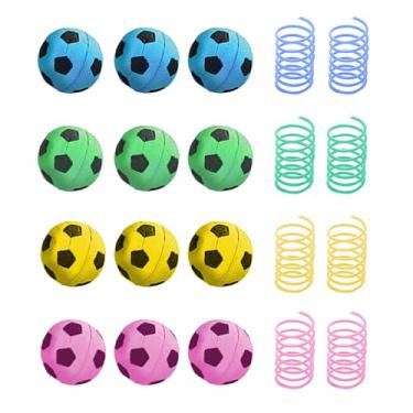 Imagem de SunGrow Bolas de futebol para gatos e molas helicoidais, entretenimento felino para gatinhos internos, tubo de arame colorido e bolas de esponja de espuma macia, espiral interativa para animais de