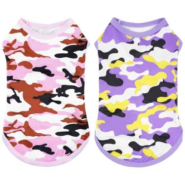 Imagem de JpGdn 2 peças/pacote com camisetas de cachorro camufladas para meninas médias rosa roxa sem mangas, colete macio, leve, elástico, M