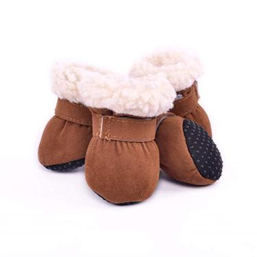 Imagem de Hdwk&Hped Botas de Neve para Cachorros Pequenos Impermeáveis Camurça para Cachorros e Gatos Antiderrapantes Sapatos de Inverno Marrom #1