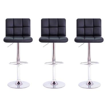 Imagem de Kit 3 Banquetas Giratórias Gomos Preta Preto