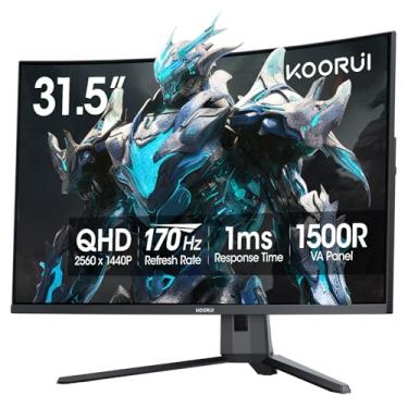 Imagem de KOORUI Monitor De Jogos Curvo De 32 Polegadas - Qhd (2560 X 1440) 2K Display, Monitor De 170 Hz A 144 Hz, Curvatura De 1500R, 1 Ms, Hdr10, Sincronização Adaptável, Inclinação Ajustável, Displayport