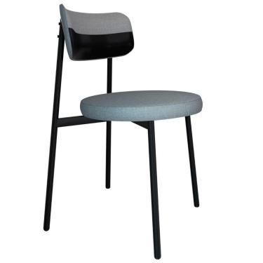 Imagem de Cadeira De Jantar Estofada Fixa Nyka M25 Linho Cinza Cl/preto - Mpozenato