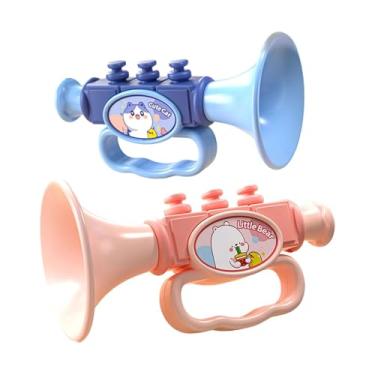 Imagem de harayaa Apito de brinquedo infantil, musical educativo, divertido, lembrancinhas de festa, brinquedo de trompete, formato de trombeta pequena para crianças de, Rosa E Azul