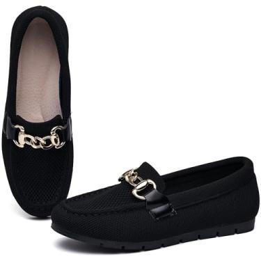 Imagem de Mocassim feminino casual na sapatilha elegante e confortável, Malha preta, 8.5 Wide