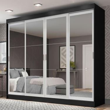 Imagem de Guarda-roupa Austin 4 Portas de Espelho 3 Gavetas Preto