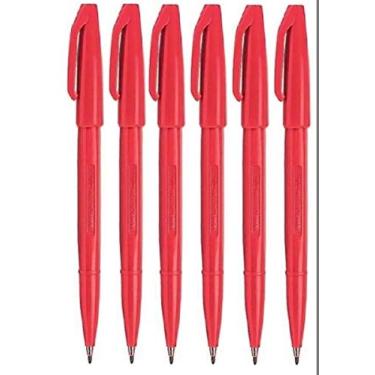 Imagem de Pentel Canetas marcadoras de ponta de fibra S520 Red Original Sign Pen Color Fineliner 2 mm Ponta 1 mm Largura da linha (Pacote com 6)