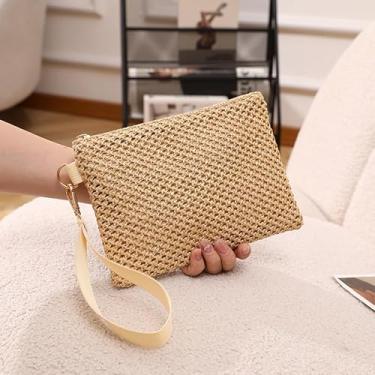 Imagem de Bolsa clutch feminina de palha, bolsa de pulso vazada para praia, bolsa pequena para telefone, dinheiro e itens essenciais, Amarelo