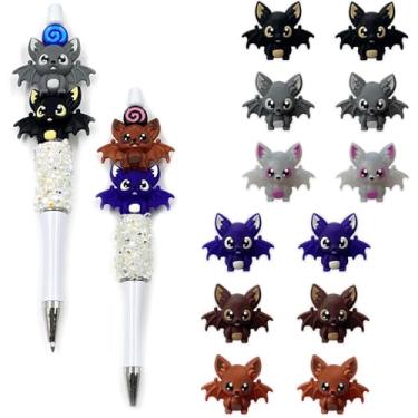Imagem de 12 peças de contas de silicone de morcego fofas 3D, contas focais de morcego com tema de dia de todos os santos para caneta com contas, contas soltas com tema animal para artesanato faça você mesmo