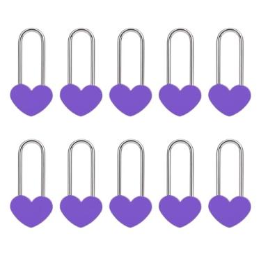 Imagem de VeYocilk Cadeado de coração Love Lock, 10 peças, alumínio, leve, roxo, coração, desejo, para casais, amigos, aniversário, viagem, presente, ponte (sem chave) (roxo, alumínio)