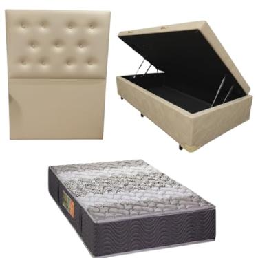 Imagem de Cama Box Baú Blindada com Colchão de Espuma Orthopedic + Cabeceira Botonê - Solteiro 88x188 (CORINO BEGE)