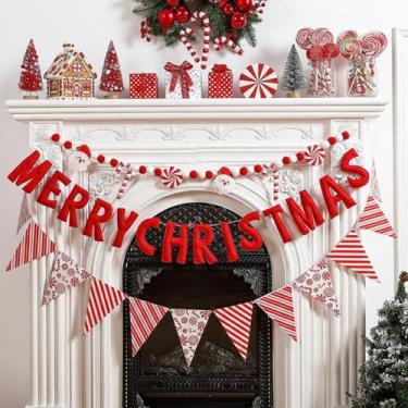Imagem de VitalCozy 3 peças de faixa pré-amarrada de Feliz Natal Feltro Guirlanda de Feltro Galhardete de Feltro Bandeira de Galhardete de Feltro Sinal de Natal Decoração Interior para Artigos de Festa de