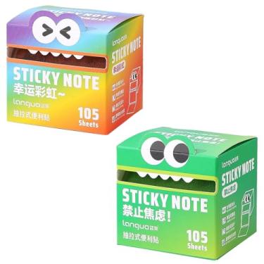 Imagem de Pacote com 2 notas adesivas fofas com estampa de monstro, 210 folhas, notas engraçadas em pastel, blocos de notas autoadesivos reutilizáveis para escritório, escola e casa, pequeno 7,4 cm x 6,9 cm