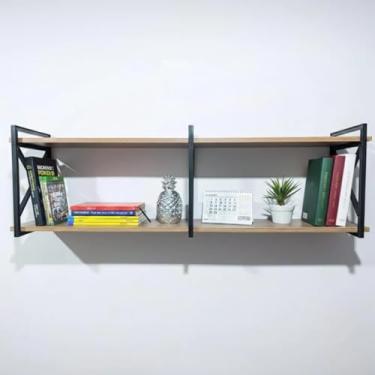 Imagem de Prateleira de Parede Estilo Industrial 140cm x 20cm Multifuncional - Bimove (Amêndoa/Preto)