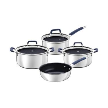 Imagem de Jogo De Panelas Tramontina Romagna Em Aço Inox E Alumínio Com Revestimento Interno Cerâmico Black Stone 4 Peças