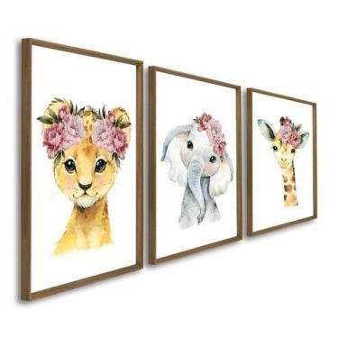 Imagem de Quadro Infantil Decorativo Diversão na Selva 3 Telas 60x90cm para Quar