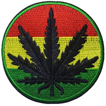 Imagem de Papapatch Colete de folha de maconha preta com estampa de erva daninha colorida costurada em ferro em aplique bordado emblema emblema (IRON-BLACK-MARIJUANA-3CLR-O)